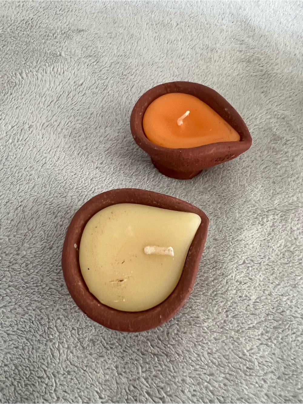Handmade Terracotta Teardrop Tea Light Candles - Orange & Cream
